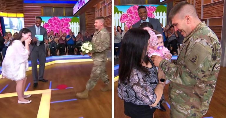 military dad sees baby for the first time