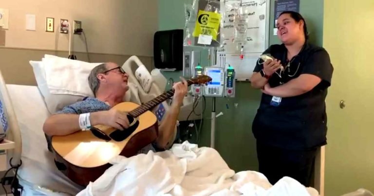 nurse sings with cancer patient
