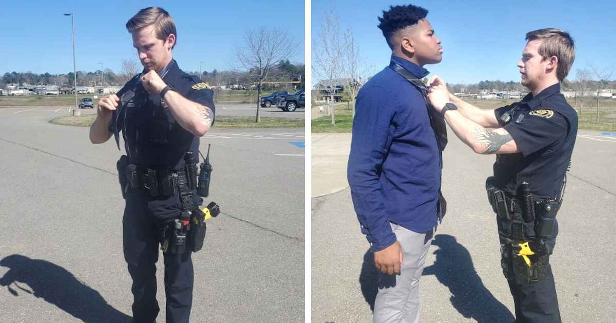 police-officer-helps-teens-tie-a-tie