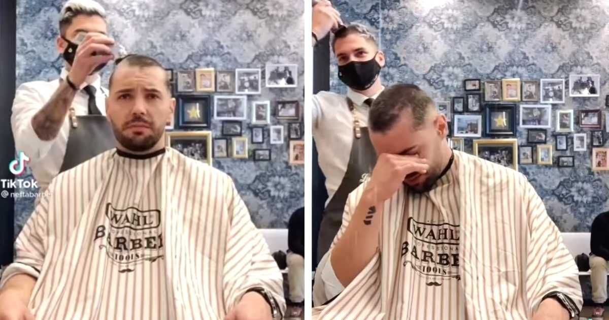 barber shaves head for cancer