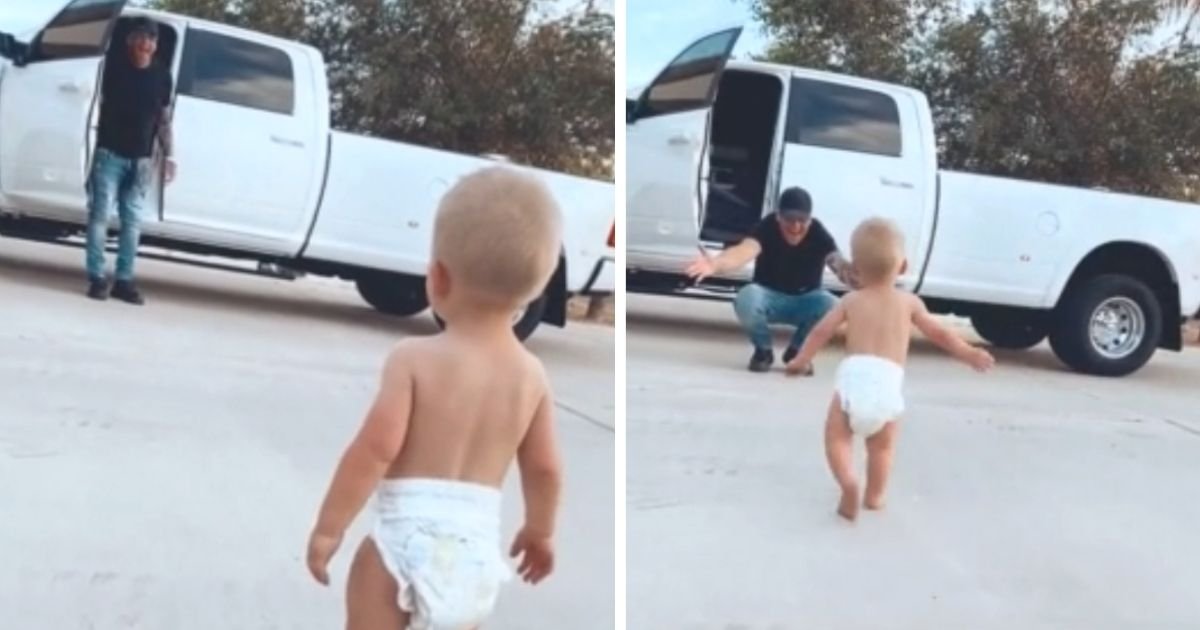 baby runs to trucker dad