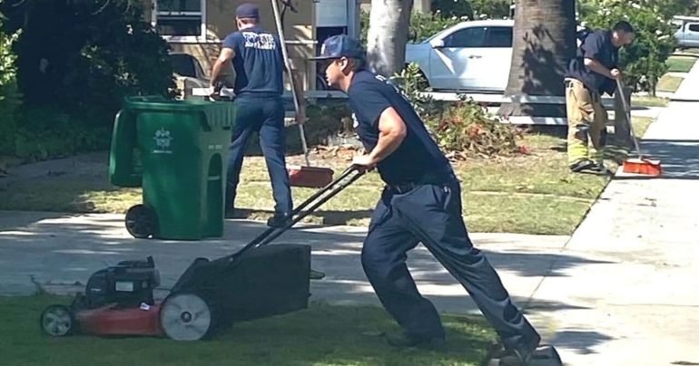 firefighters mow lawn Orange County