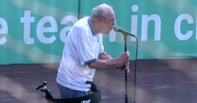 veteran sings national anthem John Pylman