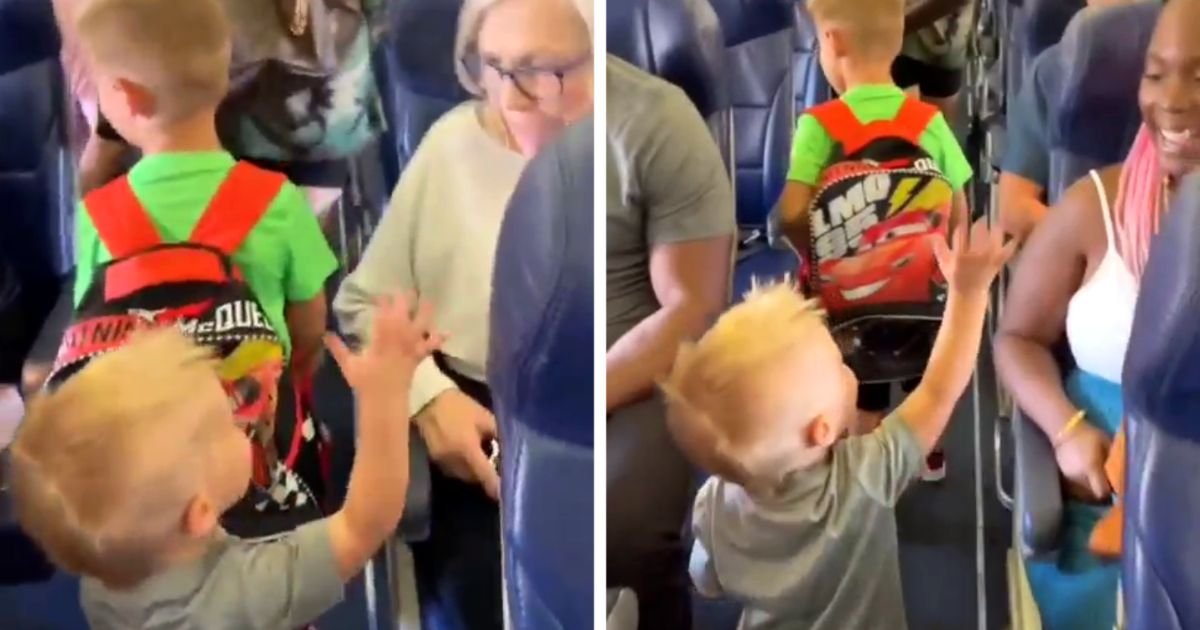 boy-greets-passengers-on-flight