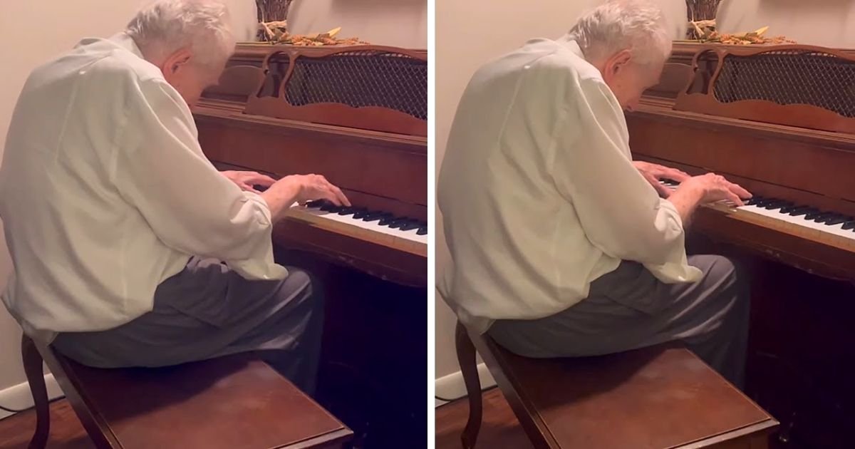 100 year old man playing piano