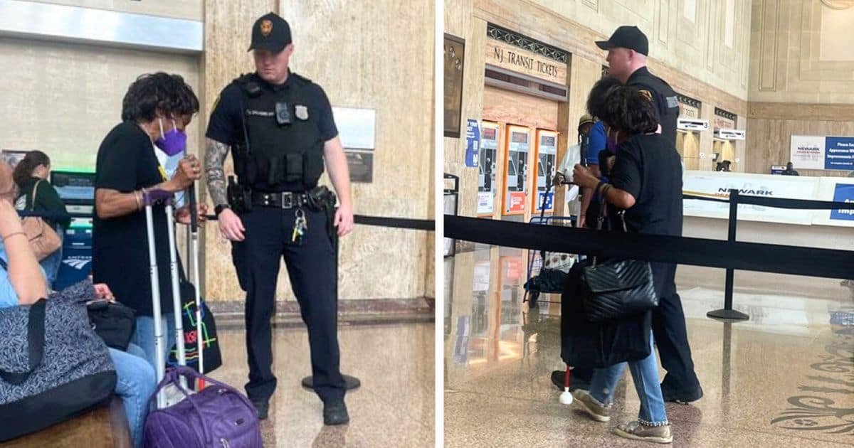 police officer helps blind woman
